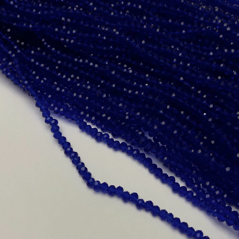 Beads Czech Glass Crystal on Thread Dark Blue Transparent Faceted Rondelle, diameter 3x2.5mm + -, cord length 36-38cm +