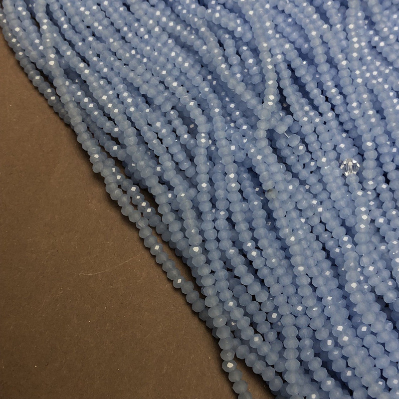 Beads on Thread Czech Crystal Blue Matte Rondelle 3x2.5 mm Diamond on Thread, Length 36-38 cm