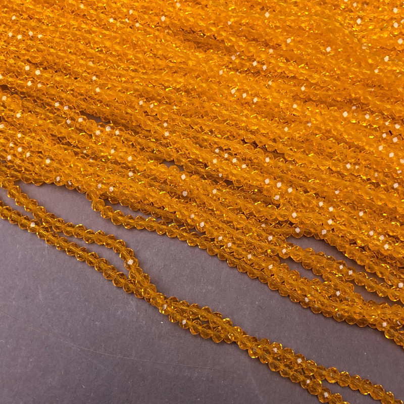 Beads Czech crystal on thread pumpkin transparent faceted rondelle, diameter 3×2.5 mm + -, length 36-38 cm +