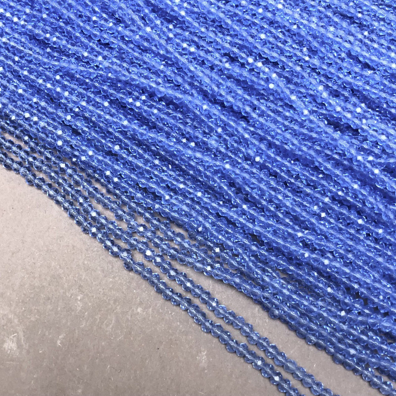 Beads Czech Crystal on thread light blue transparent faceted rondelle, diameter 3x2.5mm + -, length 36-38cm +