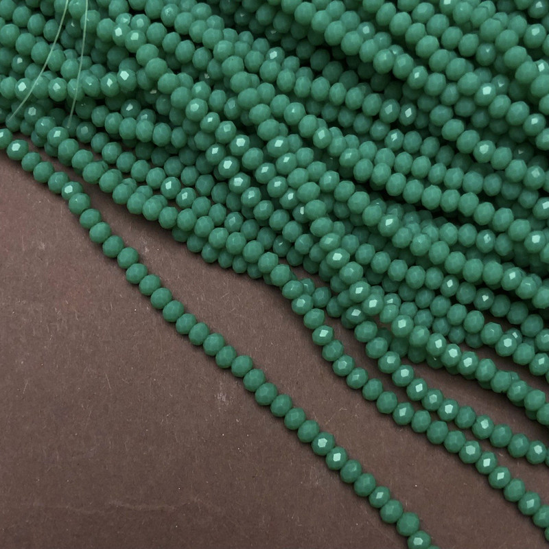 Pastel Green Beads with Czech Crystal on thread, pale green matte faceted rondelle, diameter 3x2.5 mm + -, length 36-38 cm +