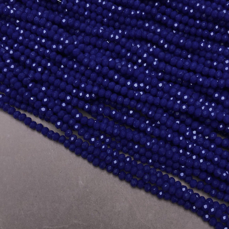 Beads Czech crystal dark blue matte faceted rondelle on fishing line, diameter 3×2.5 mm + -, length 36-38 cm +