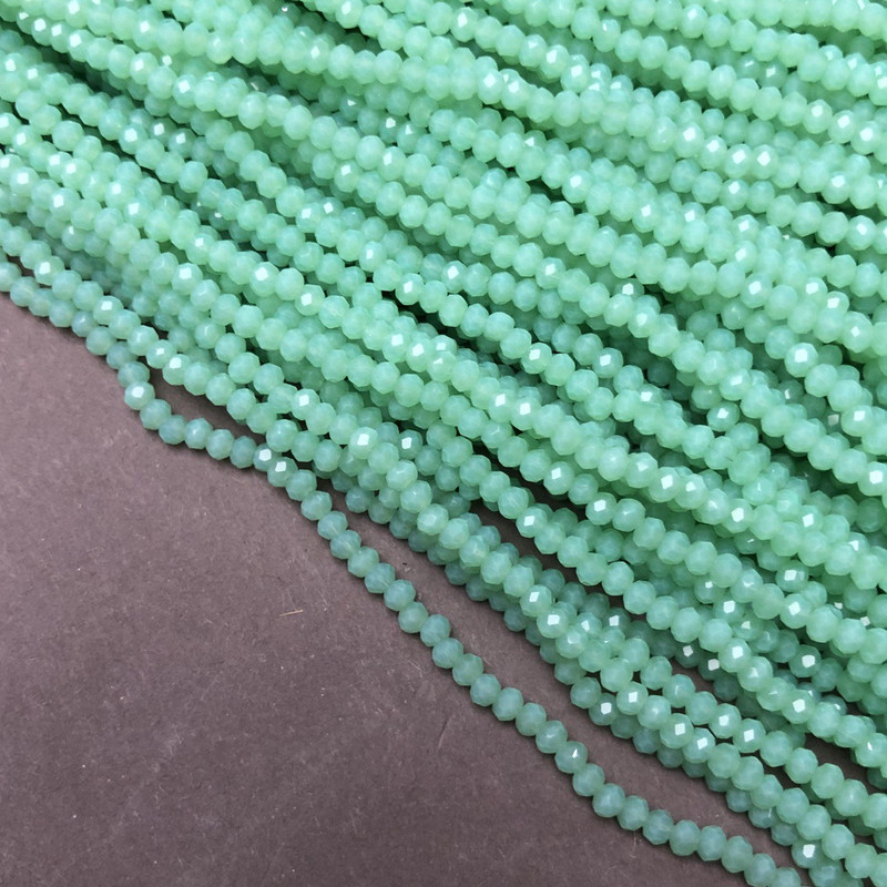 Beads Czech Crystal on Thread Mint Matte Faceted Rondelle, diameter 3x2.5mm + -, length 36-38cm +