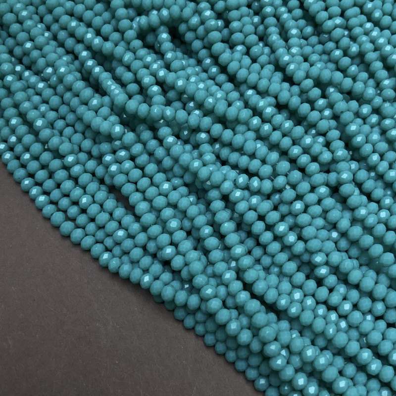 Turquoise Matte Beads from Czech Crystal on Bead String, Turquoise Matte Rondelle 3.5×3 mm +-, length 36-38 cm +