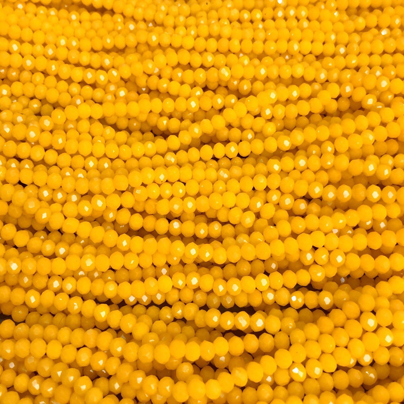 Beads Czech Crystal on Thread Corn Yellow Matte Granulated Rondelle, diameter 3.5×3mm +-, length 36-38cm +