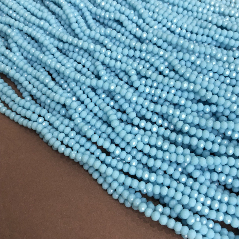 Blue Matte Beads Czech Crystal on Threaded Wire, blue matte faceted rondelle, diameter 3.5×3 mm + -, length 36-38 cm +
