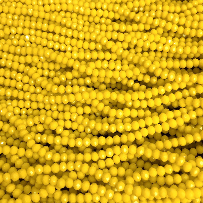 Yellow Matte Czech Crystal Beads on Threaded Wire, Briolette Rondelle 3.5x3mm, length 36-38cm