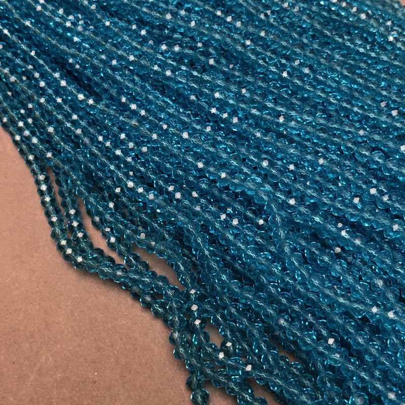Beads Czech Crystal on Fishing Line blue-green faceted rondelle, diameter 3.5×3mm + -, length 36-38cm +
