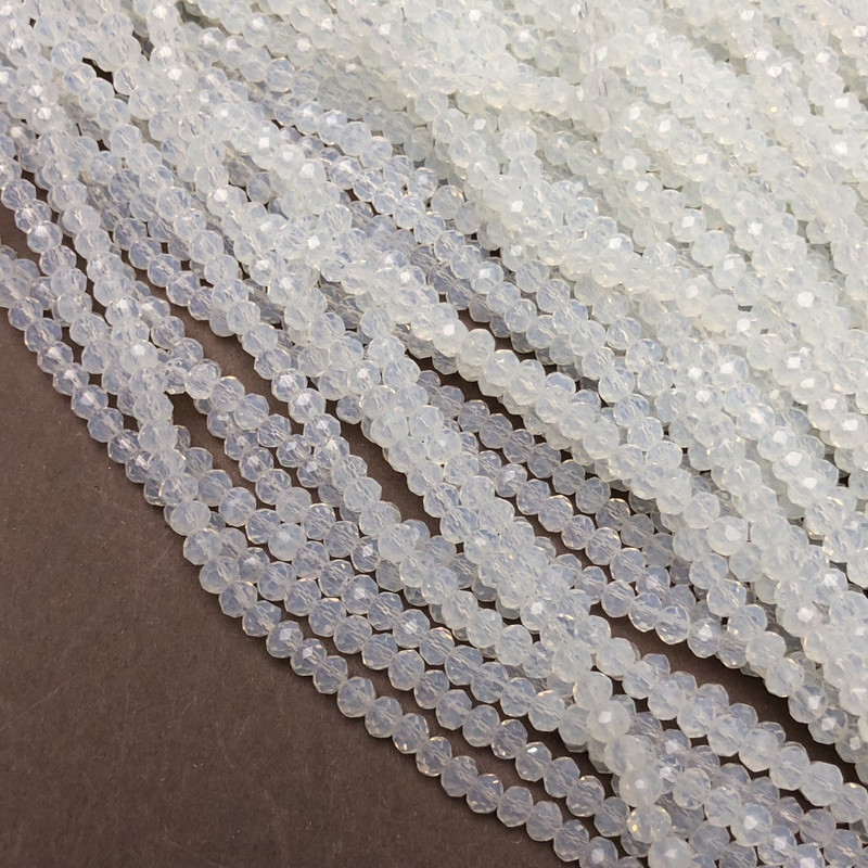 Beads Czech Crystal on thread Milky transparent faceted rondelle, diameter 3.5x3mm +-, length 36-38cm +