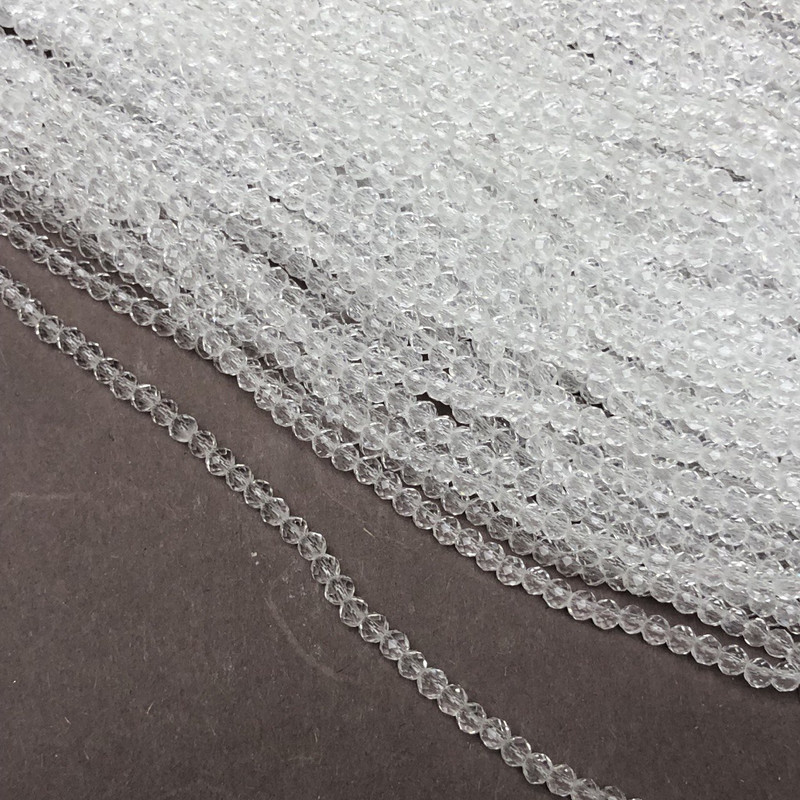 Beads Czech Crystal Rondelle Bead on Thread White Transparent Faceted 3.5×3 mm, length 36-38 cm ±