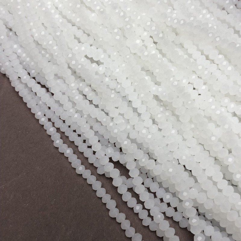 Milk White Matte Beads Czech Crystal on thread, milk-white matte rondelle, diameter 3.5x3mm, length 36-38cm