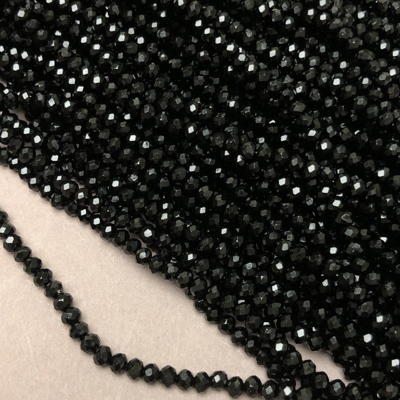 Beads Czech Crystal on a thread Black matte faceted rondelle, diameter 3.5x3mm +-, cord length 36-38cm +