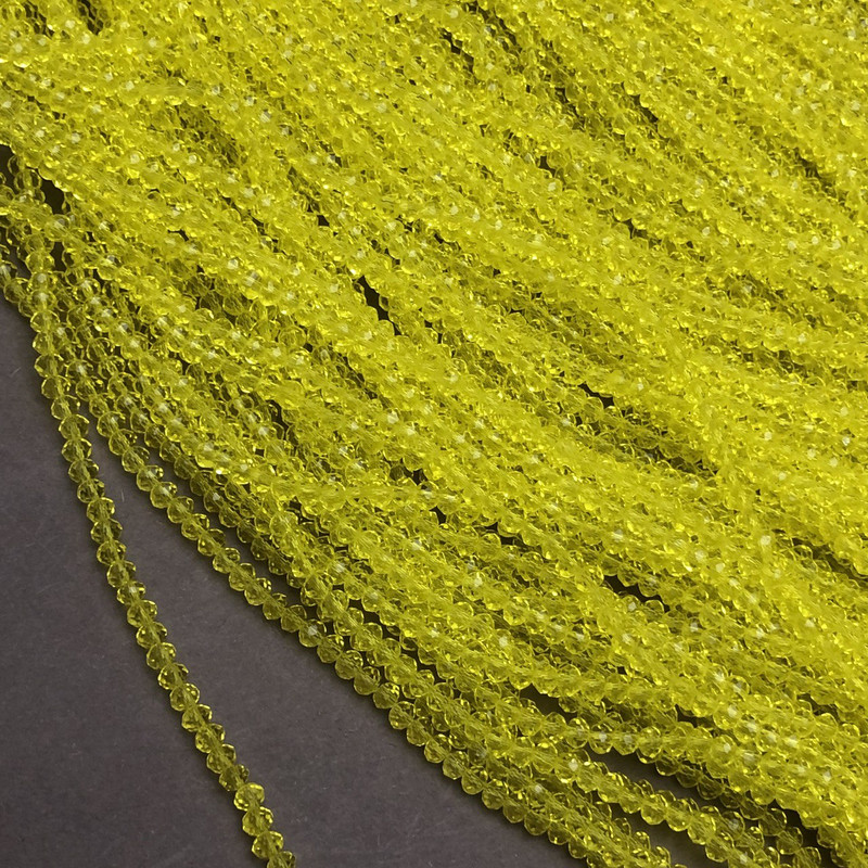 Beads Czech Crystal on thread yellow transparent faceted rondel, diameter 3.5x3 mm + -, thread length 36-38 cm +