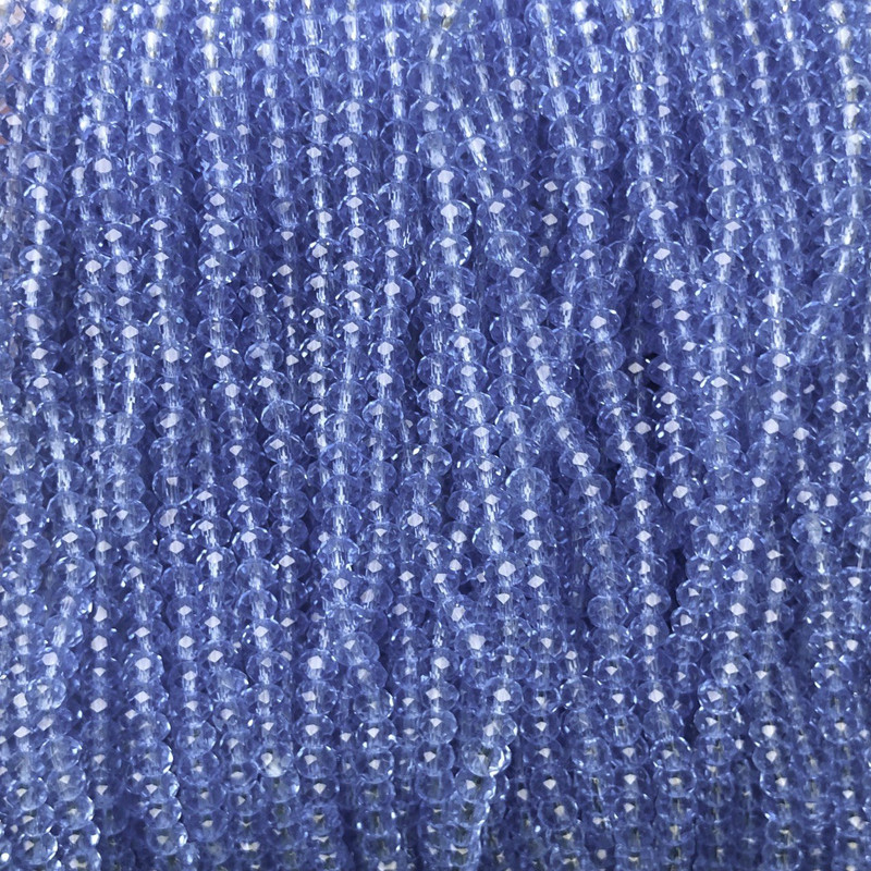 Light Blue Czech Crystal Beads on String, Light Blue Translucent Faceted Rondelle, 3.5 mm x 3 + -, Length 36-38 cm +