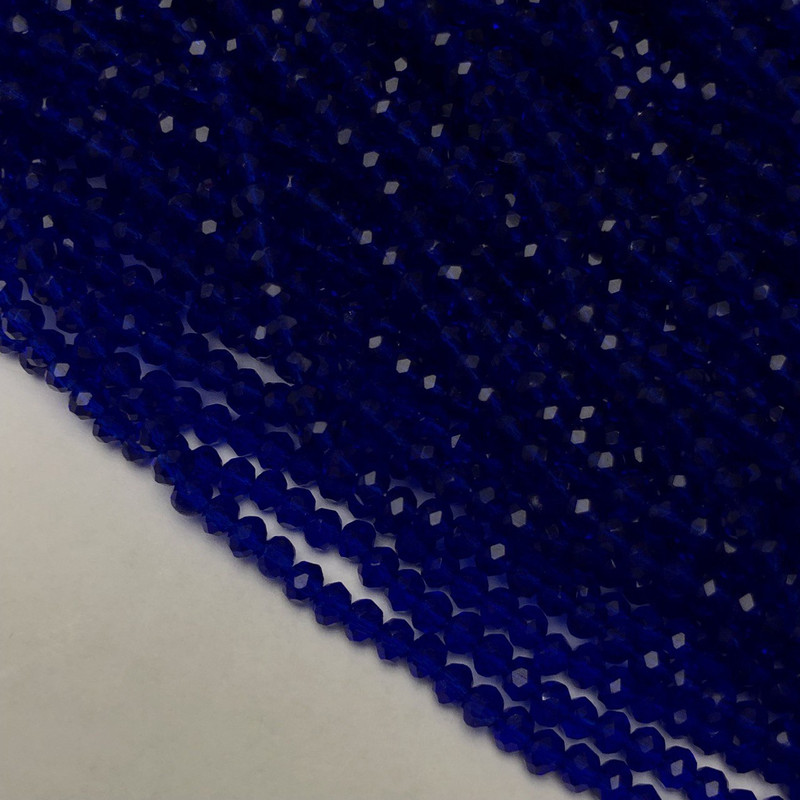 Czech Crystal Beads on a Thread Dark Blue Transparent Faceted Rondelle, 3.5x3mm +-, length 36-38cm +