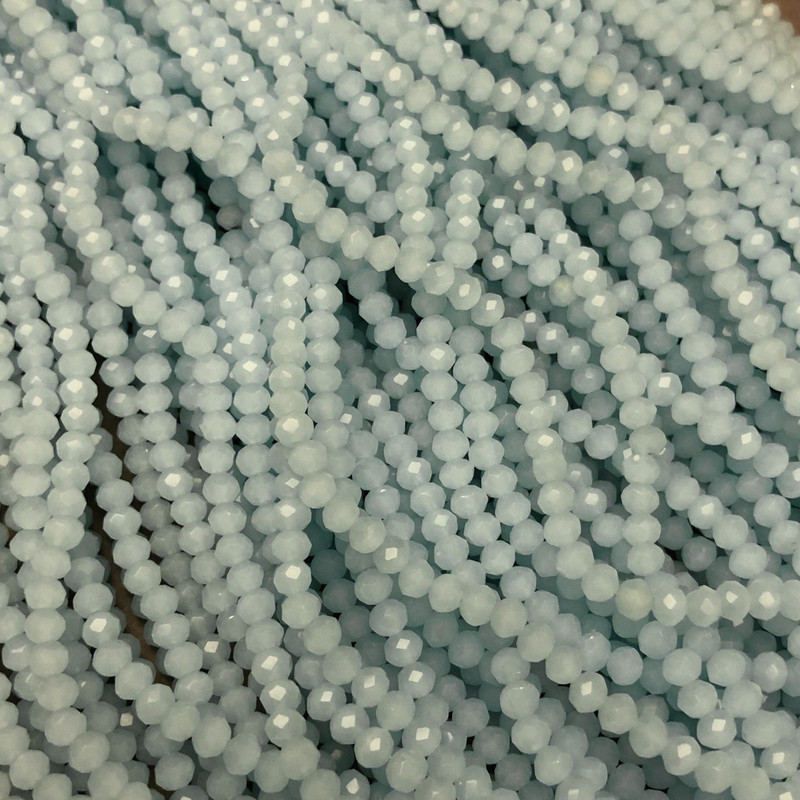 Beads Czech Crystal on thread pale blue matte faceted rondelle, diameter 3.5×3 mm + -, thread length 36-38 cm +