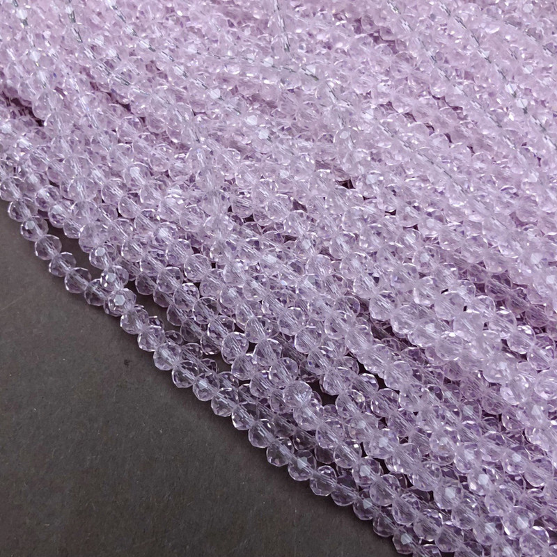 Beads Czech crystal on fishing line delicate pink transparent faceted rondelle, diameter 3.5x3mm +-, length 36-38cm +