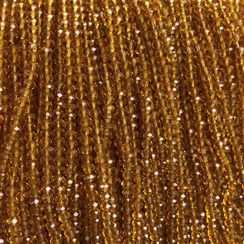 Beads Czech Crystal on thread dark amber honey transparent faceted rondelle, diameter 3.5×3 mm + -, length 36-38 cm +