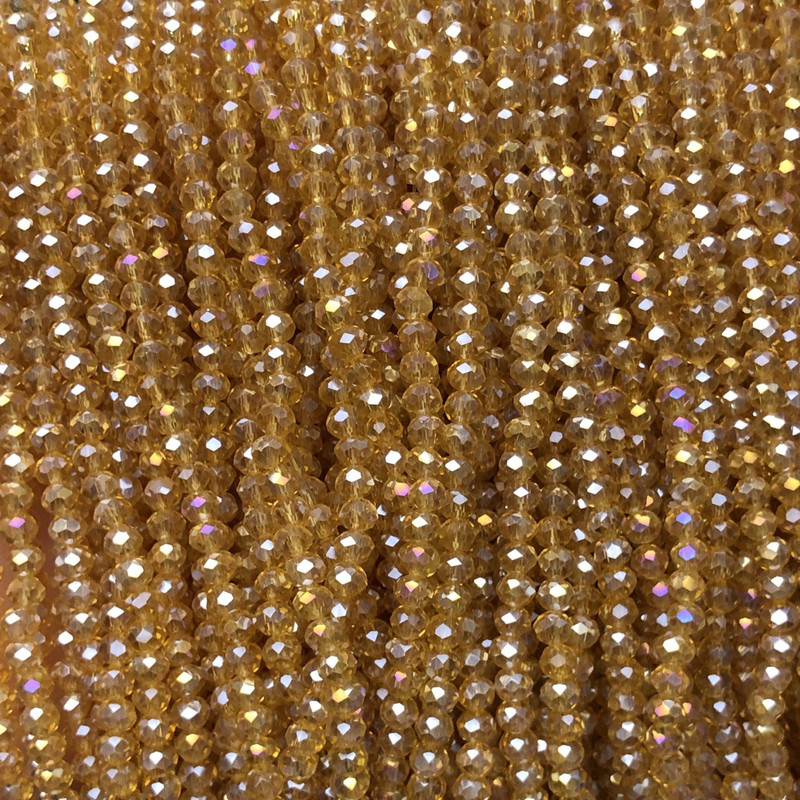 Czech Crystal Beads on Thread Orange-Peach Transparent with Gasoline Finish, faceted Rondelle, diameter 3.5x3mm + -, length 36-38cm