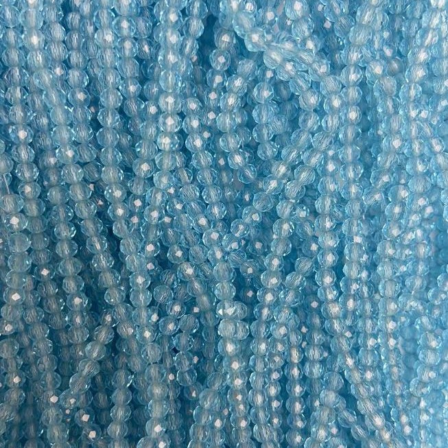 Czech Crystal Beads on Thread, Blue Transparent Faceted Rondelle, 3.5x3mm plus length 35m +