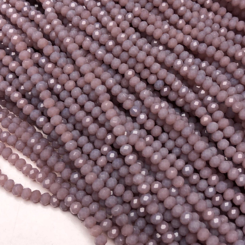 Lilac Matte Czech Crystal Beads on Thread, Rondelle-shaped 3.5×3 mm +-, length 36-38 cm +