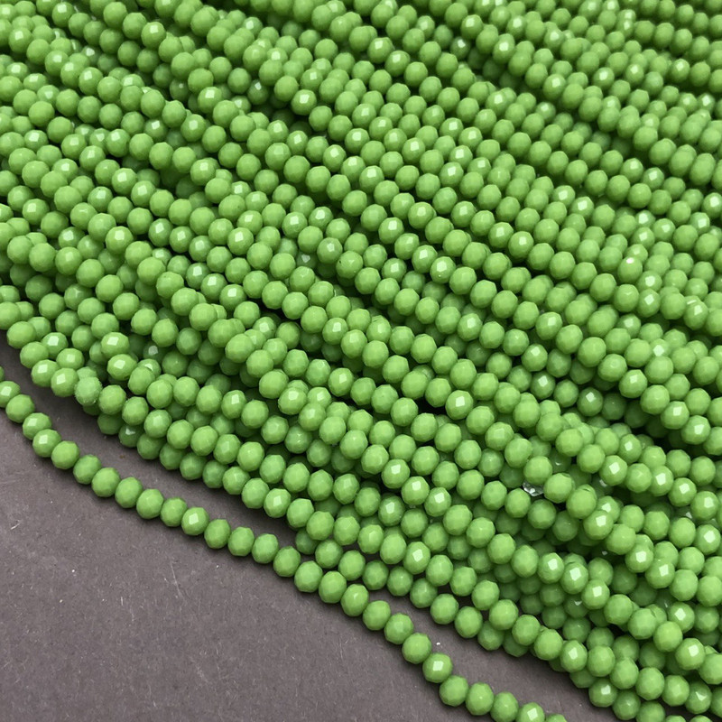Lime Matte Czech Crystal Beads on Thread, Briolette Rondelle 3.5×3 mm +-, 36-38 cm +
