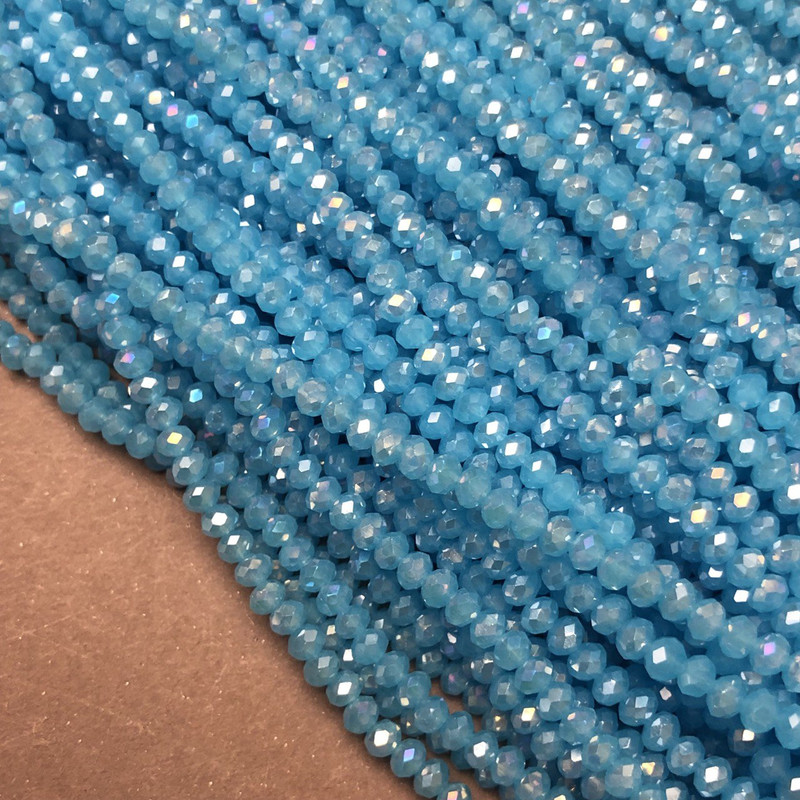Beads Czech Crystal on thread blue with petrol gradient faceted rondelle, diameter 3.5×3mm +-, length 36-38cm +