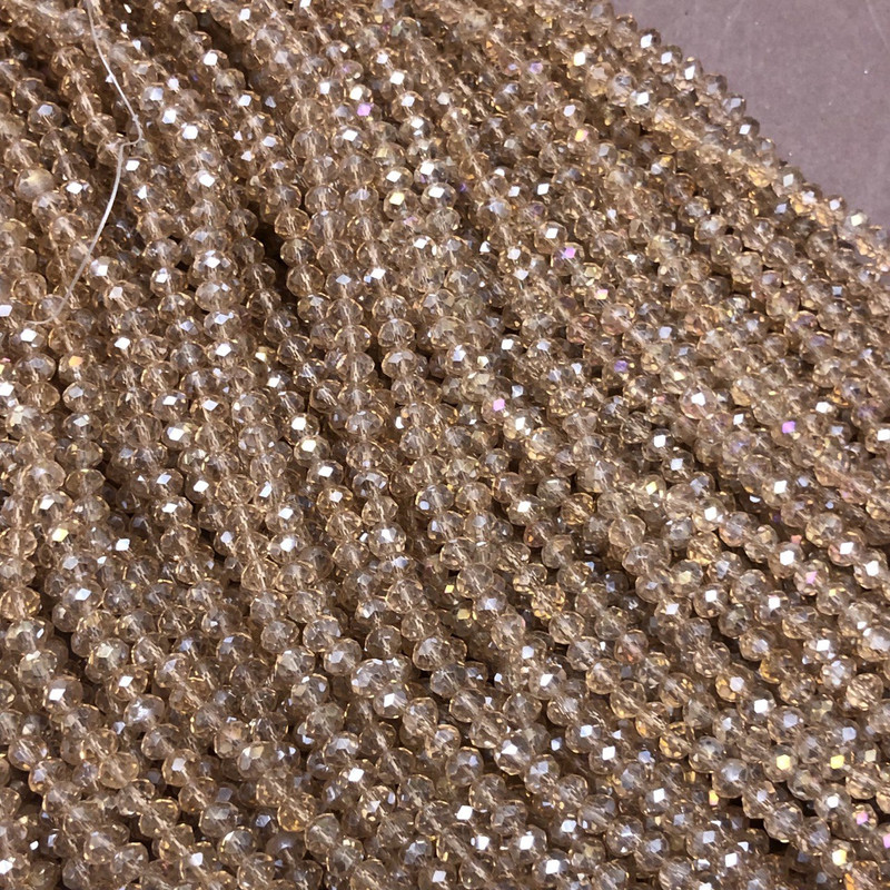 Czech Crystal Beads on Thread Salmon Transparent with Gasoline Toned Faceted Rondelle, Ø 3.5×3 mm + -, length 36–38 cm +