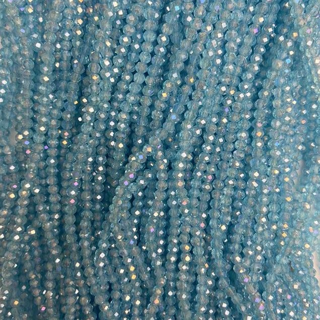 Beads Czech Crystal on Thread Blue Transparent with Petrol Shine Beveled Rondelle, diameter 3.5x3mm + -, length 36m +