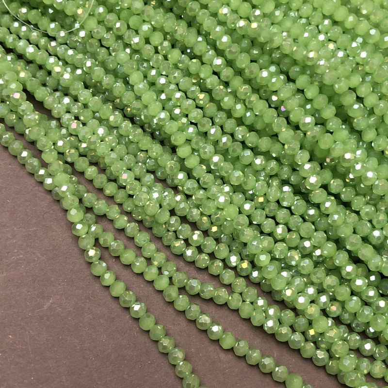 Beads Czech Crystal on thread, salad matte with benzine, faceted rondel, diameter 3.5x3 mm + -, length 36-38 cm +