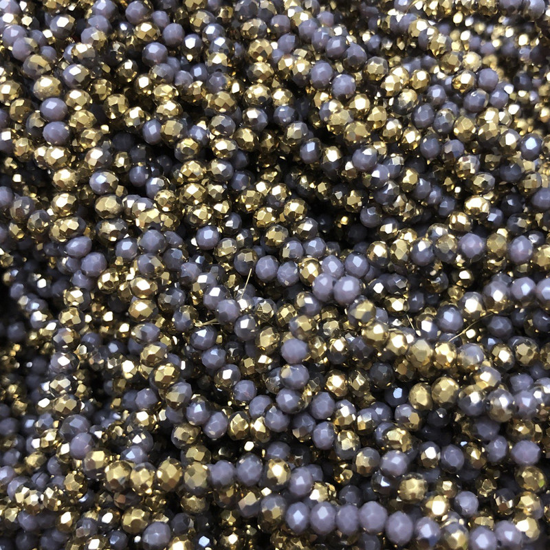Beads Czech Glass Crystal on Thread Lilac Matte with Faceted Rondelle, diameter 3.5×3mm +-, length 36-38cm +
