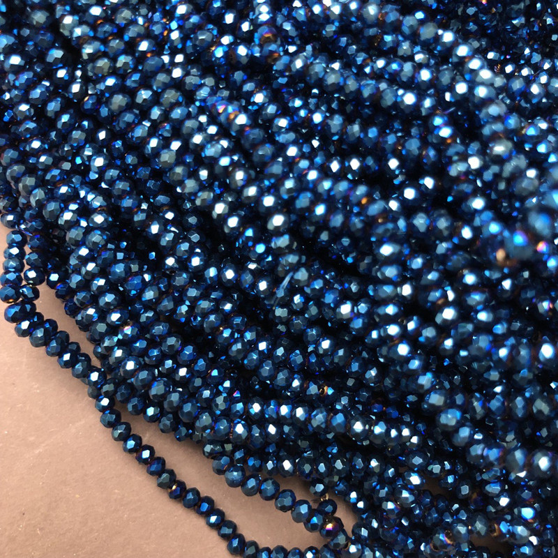 Beads Czech Crystal on thread with blue coating, faceted rondel, diameter 3.5×3 mm + -, length 33 cm +