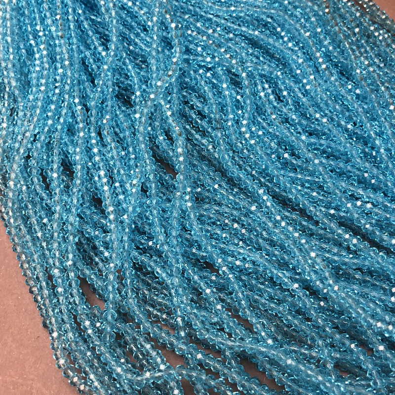 Blue Beads Czech Crystal on Fishing Line Blue Transparent Faceted Rondelle, diameter 3×2.5 mm + -, length 36-38 cm +
