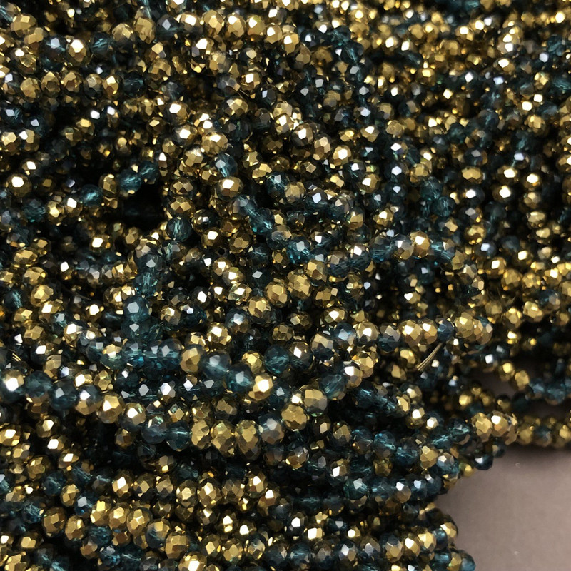 Beads Emerald Czech Glass Crystal on Thread assortment, faceted rondelle, 3.5×3 mm ±, length 36-38 cm
