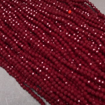 Beads Czech Crystal on Thread Dark Red Matte Faceted Rondelle, diameter 3.5×3mm + -, length 36-38cm +