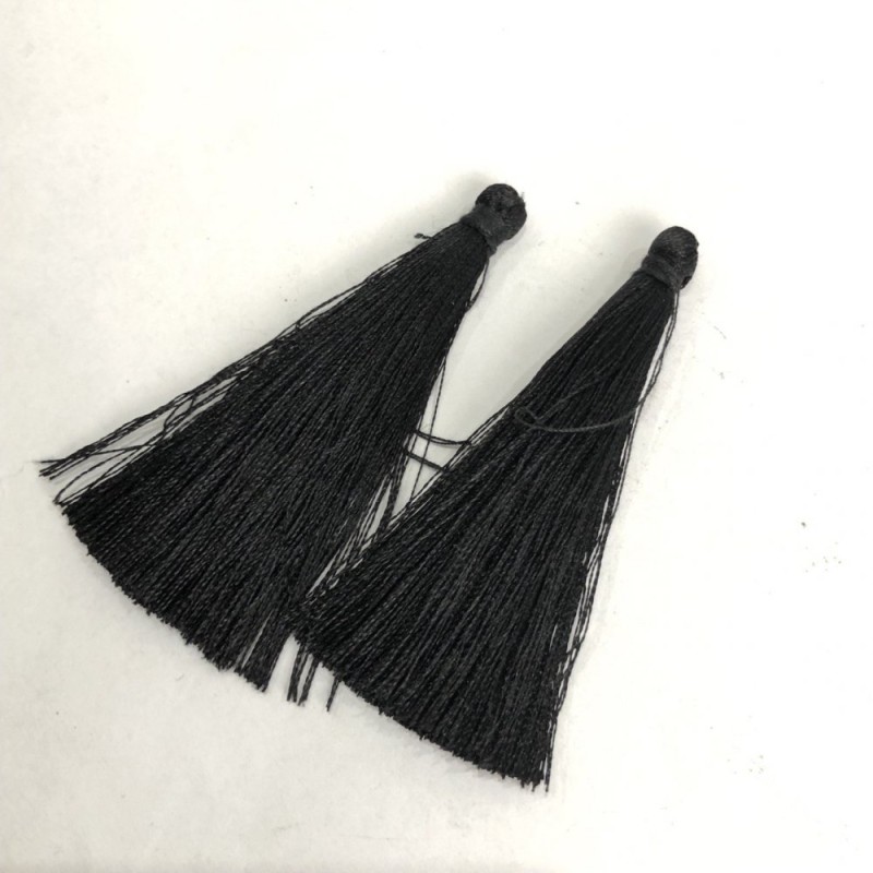 Black Brush Bead Cap 6cm (length) - Pair