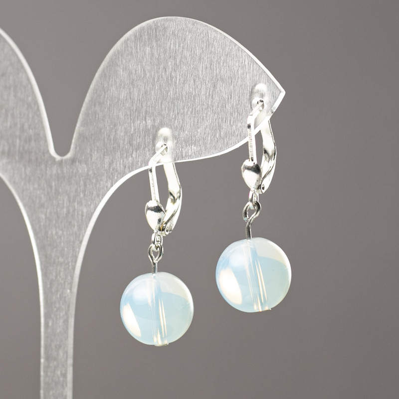 Earrings Moonstone (Synthetic) Smooth Bead, 12mm diameter ±, length 32mm ±