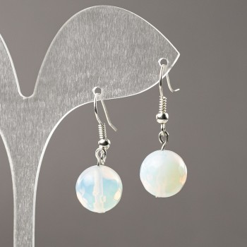 Moonstone Earrings (Synthetic) Faceted Sphere, 12mm diameter+, length 34mm+