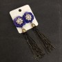 Tassel Earrings "Violet Flower" with Chains, Length 90mm