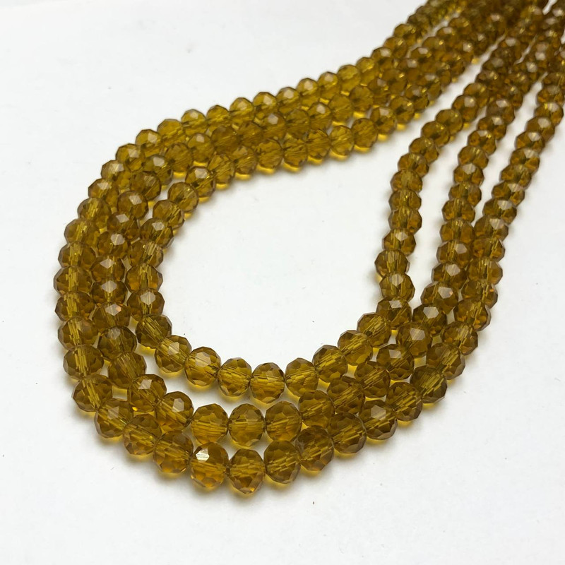 Beads Czech Crystal on Beading Thread dark amber honey transparent faceted rondelle, diameter 6×4.5 mm + -, length 38-40 cm +