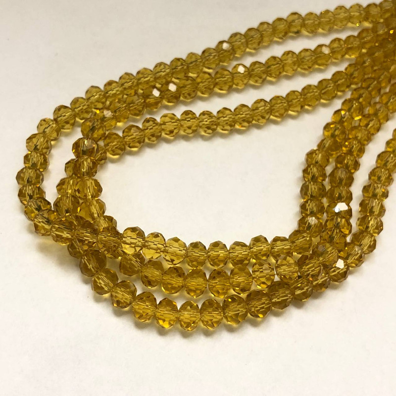 Beads Czech Crystal orange-peach transparent faceted rondelle on fishing line, 6x4.5 mm, length 38-40 cm +