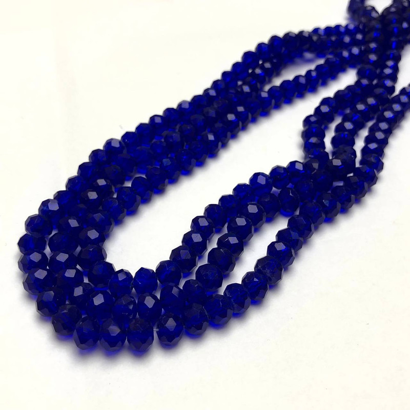 Beads Czech Crystal on Thread Dark Blue Transparent Faceted Rondelle, 6x4.5 mm + -, thread length 38-40 cm +