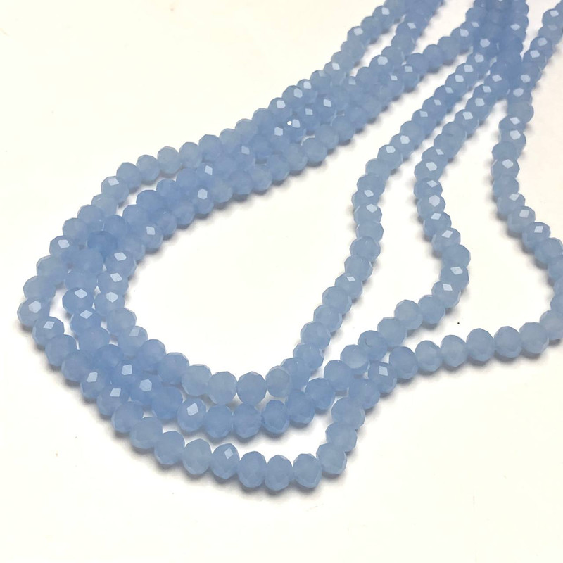 Beads Czech Crystal on Thread Blue Matte Faceted Rondelle, diameter 6x4.5 mm +-, length 38-40 cm +