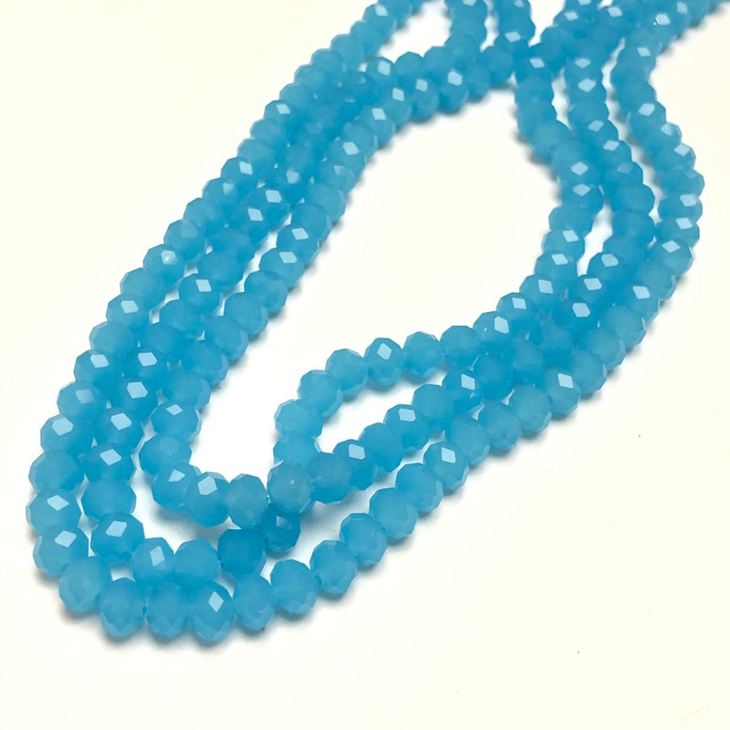 Czech Crystal Beads on Thread, Sky Blue Matte Faceted Rondelle, 6x4.5mm, 38-40cm total length