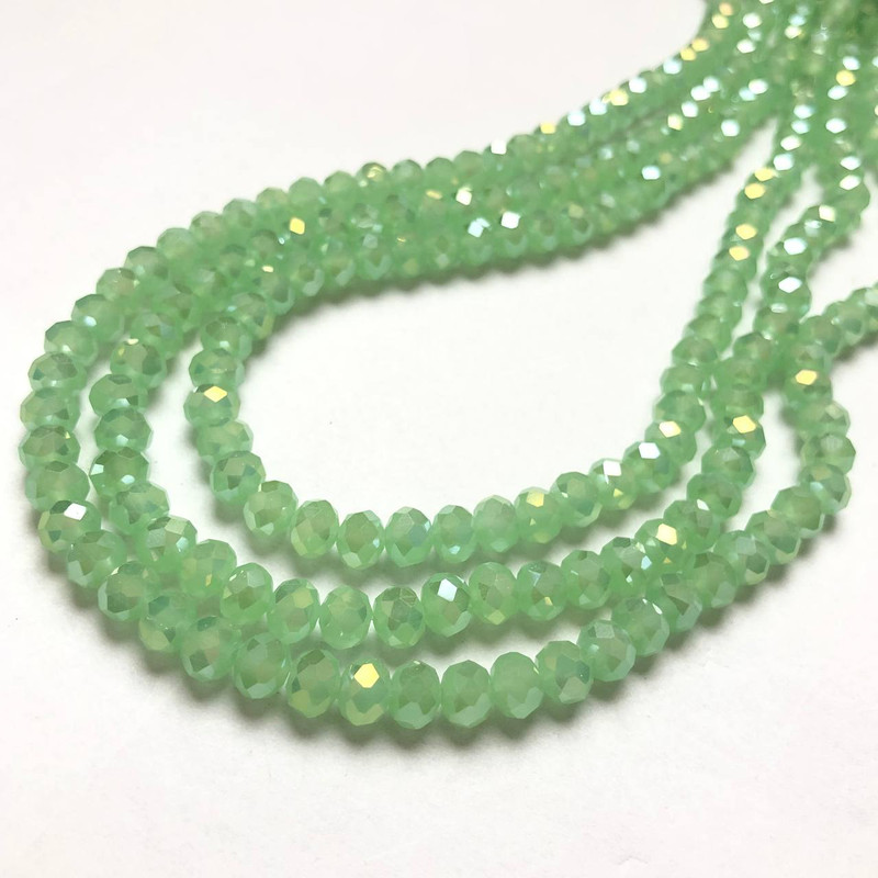 Beads Czech Crystal on thread, lime matte, faceted rondelle, 6x4.5mm + -, length 38-40cm +