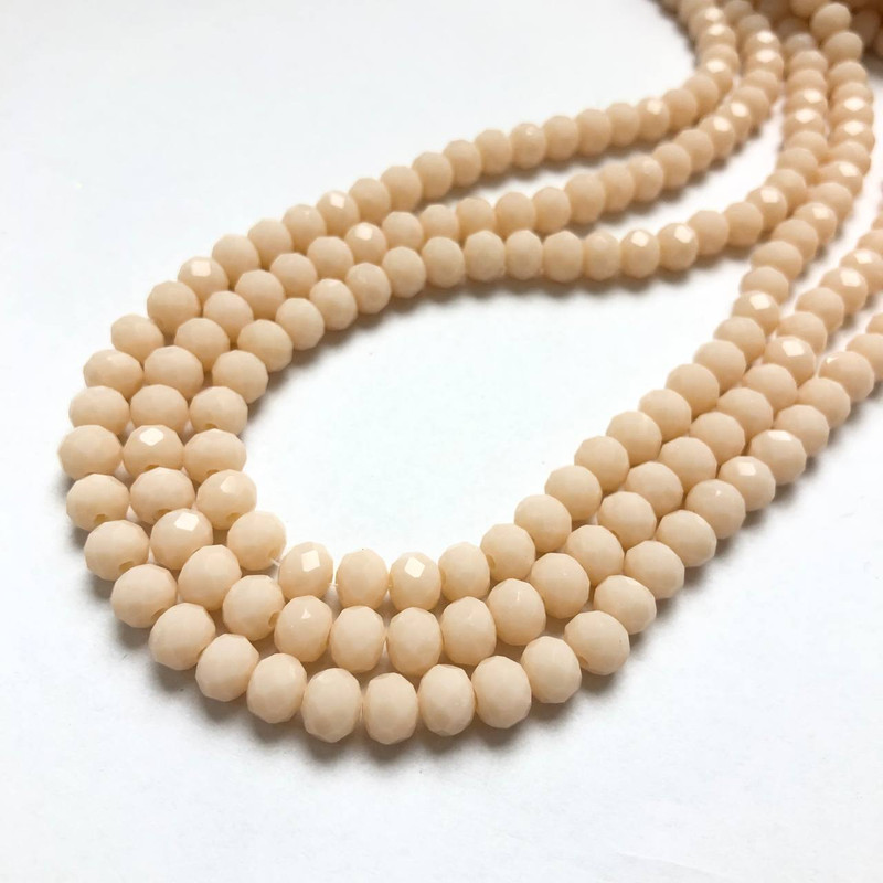 Beads Czech Crystal on thread delicate peach matte faceted rondelle, diameter 6x4.5 mm +-, length 38-40 cm +