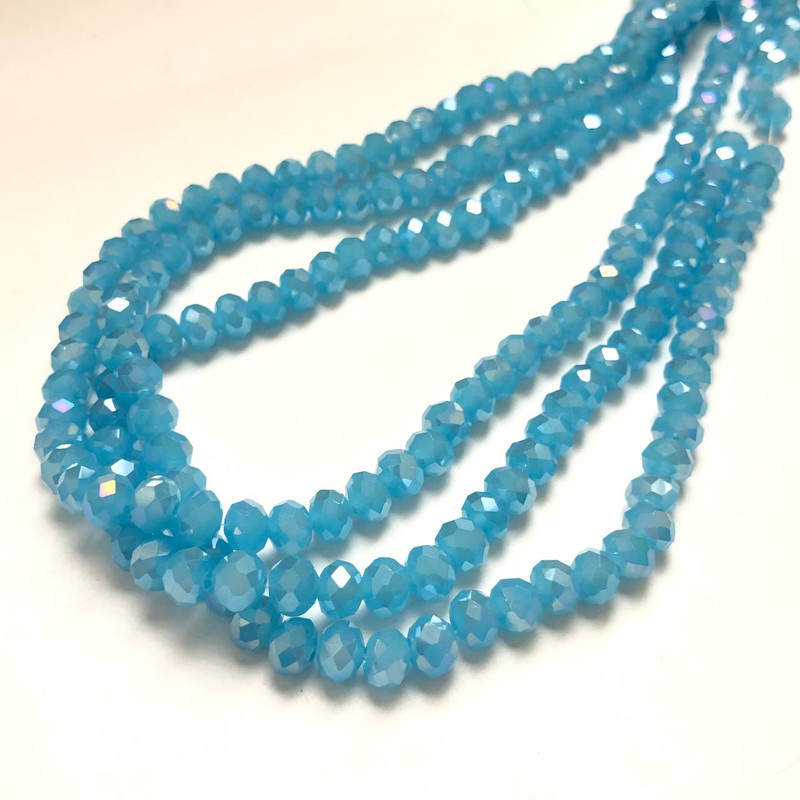 Blue Beads Czech Crystal on a Thread Blue Matte Beaded Rondelle Cut, 6x4.5mm + -, Thread Length 38-40cm +