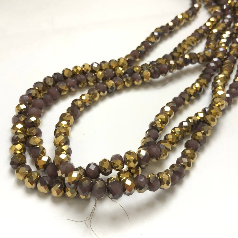 Beads Czech Crystal on thread assorted lilac matte with faceted rondelle diameter 6x4.5mm + length 38-40cm +
