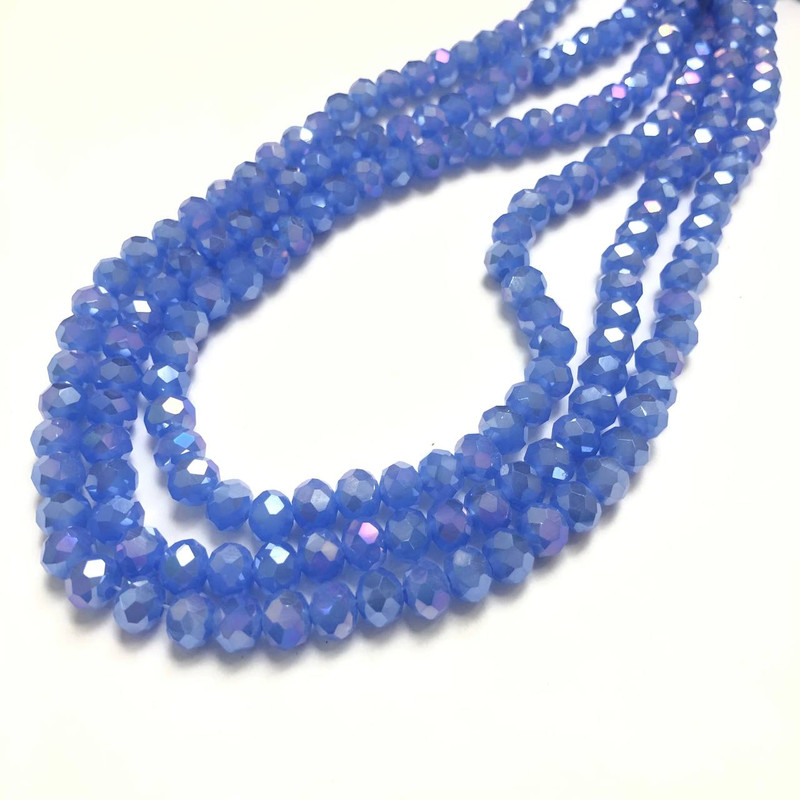 Beads Czech Crystal on Thread Dark Blue Matte with Petrol iridescence Faceted Rondelle, diameter 6x4.5mm +-, length 38-40cm +
