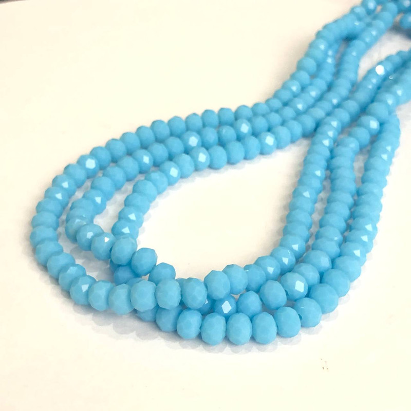 Blue Matte Czech Crystal On Thread Beads, Blue Matte Faceted Rondelle, 6x4.5 mm, length 38-40 cm